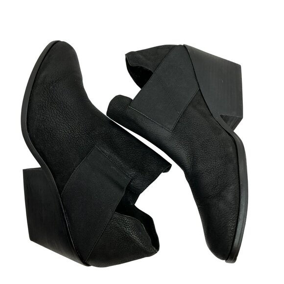Eileen Fisher Even Tumbled Nubuck Leather Womens 11 Ankle Boots Black Elastic Go - Picture 7 of 12
